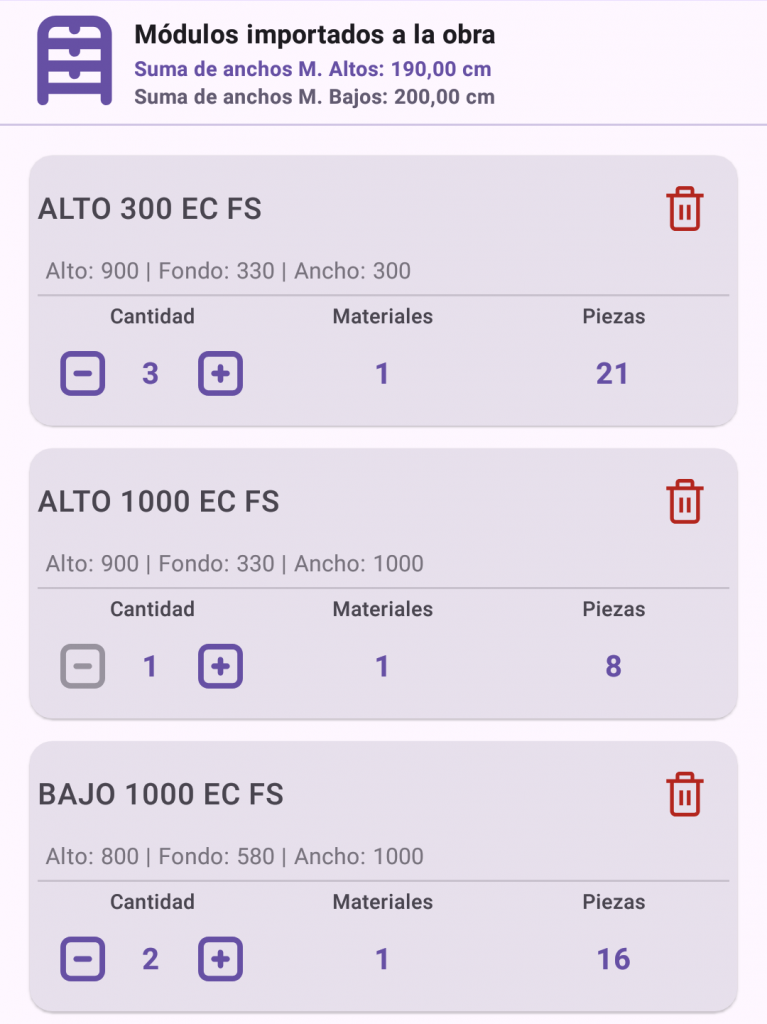Modulos de cocina importados a la obra a traves de la aplicación para acrpinterias